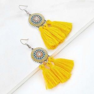 LEAH Yellow and Multicolor Retro Tassel Ea…